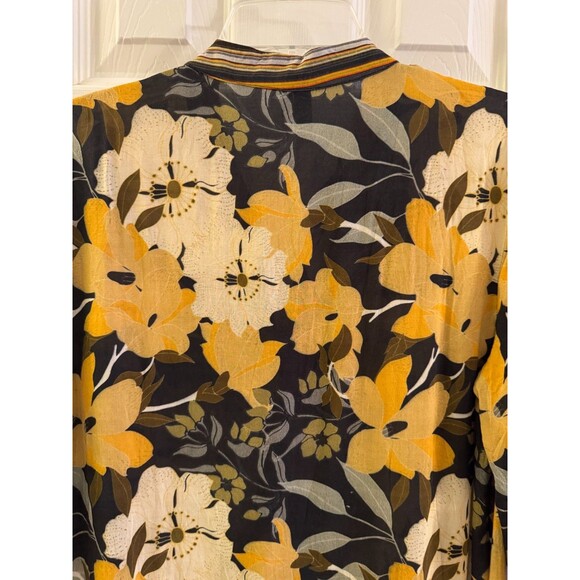 Blank London Dress Sz M Yellow Floral Womens Tunic Button Down Roll Tab Boho - Picture 12 of 14
